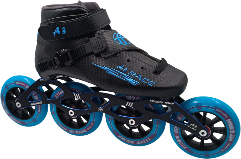 DoubleFF A3 Race package black/blue inline speed skate - main view